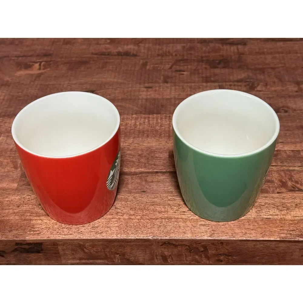 Lot of 2 Starbucks 2021 12 Floz Mugs Green & Red
